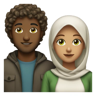 Muslim couple girl with green eyes and a brown skin guy with curly hair  sticker