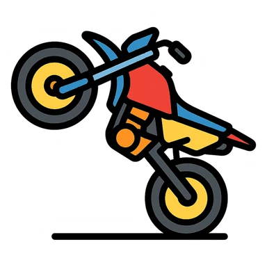 supermotard motorcycle performing a wheelie, colored icon sticker