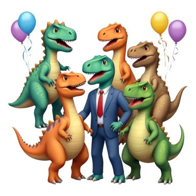 office dinosaurs in office clothes celebrating birthday sticker