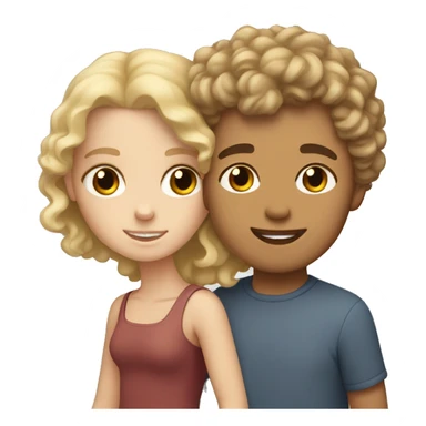 White boy with short curly blonde hair holding a mixed girl with brown curly hair hand sticker