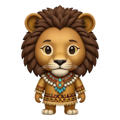 a-3d-cartoon-african-lion-from-the-1800s-wearing-traditional-african-tribal-clothing,-calm-expression,-natural-background,-memoji-style-realism. sticker