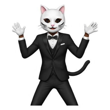 Dancing man in black suit and white cat mask sticker