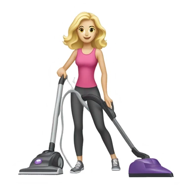 Blonde Caucasian woman vacuuming while wearing athletic wear sticker