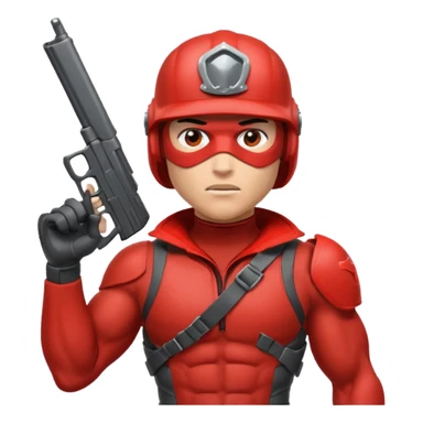 redhood with helmet and visor and pistol sticker