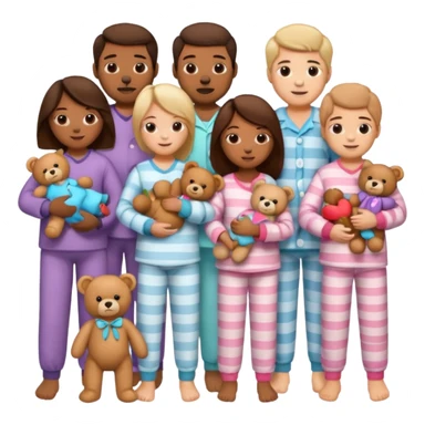 people wearing pajamas and holding a teddy bear sticker