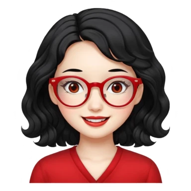 Beautiful girl,Black hair,wavy hair，long hair,Black eyes,Chinese peli rojo y lentes sticker