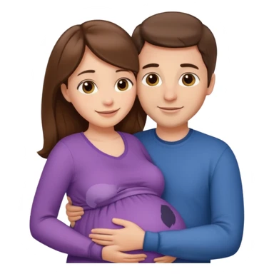 

“Pregnant woman with long brown hair and fair skin and man with short brown hair and fair skin hugging each other.”

 sticker