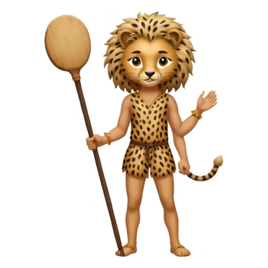 Give me a human who has hunch back and wearing cheetah print lot of hair on his body show full body and has a stick in his hand sticker