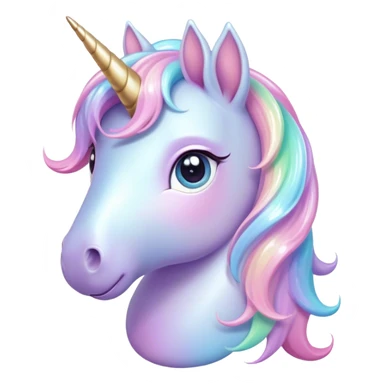 Cinematic pastel-colored unicorn, flowing iridescent mane, big sparkling eyes, tiny rounded hooves, soft chubby cheeks, delicate magical glow surrounding, enchanting and dreamy. sticker