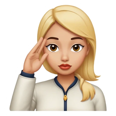 duck lips and side eye face like hmm maybe embarrassing with hand flat off the side of a head like a salute sticker