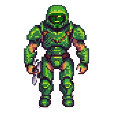doom guy, pixel art style, retro video game look, green armor sticker