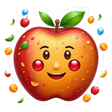 Una manzana roja con naranja con rayos que explotan y llena de confeti  sticker