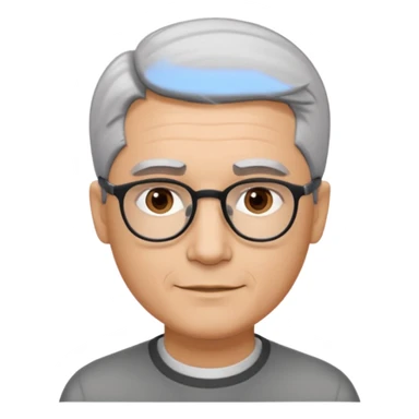 A man emoji with light skin, neatly combed short gray hair parted to the side, straight dark eyebrows, brown eyes behind black-framed glasses, an oval-shaped face, a small nose, and a subtle smile with no facial hair. sticker