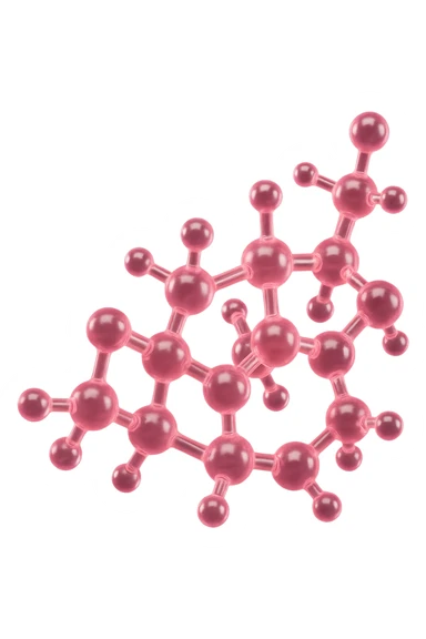 molecola chimica del cortisolo in 3d, colore rosa, fluttua in aria, iperrealistica 4k sticker