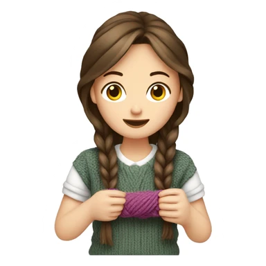 White brunette girl knitting sticker