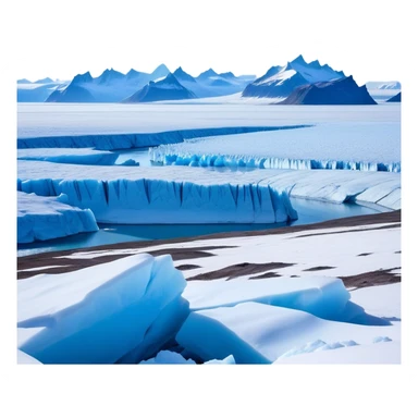 Cinematic Realistic Tundra with Glaciers Emoji in a wooden frame, Vast and frozen, with endless expanses of snow-covered ground interrupted by massive glaciers creeping across the landscape. Jagged ice formations rise in the distance, their icy blue tones contrasting with the pale, frosty sky above. Sparse grasses and hardy shrubs cling to the frozen earth, fighting against the relentless cold. The light reflects off the snow and glaciers, casting a soft glow across the desolate yet majestic terrain. Soft glowing outline, capturing the essence of a serene, stark wilderness where glaciers dominate and life endures in the harshest conditions. sticker