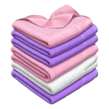 milky, pastel pink, and soft purple towels stacked in a heart, iOS emoji style sticker