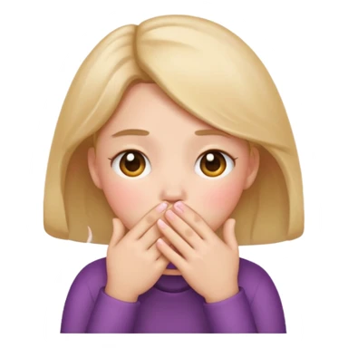 shy face emoji, apple style, hands covering mouth, blushing cheeks sticker