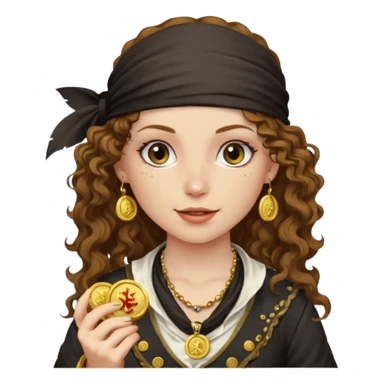 Lady Pirate With holding Coins, curly hair. sticker