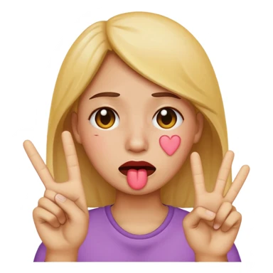 Emoji face crying while doing a kissy face holding up the peace sign sticker