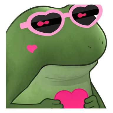 bufo frog with heart-shaped pink sunglasses holding a rainbow cocktail sticker