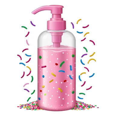 Pink shower gel light pink bottle with sprinkles and confeti on the bottle with a flip cap sticker