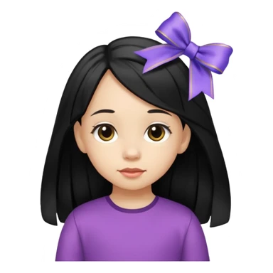 little girl with ribbon hairclip, long black hair sticker