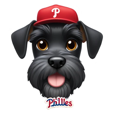 A mini black schnauzer dog wearing a Philadelphia Phillies hat  sticker