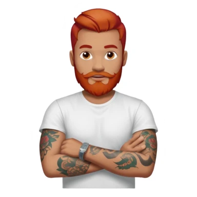 a guy with red beard red hair slick back white tshirt and tattoos oldschool on his arms sticker