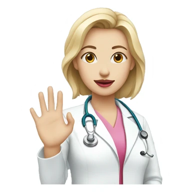  white female doctor with pink lips shows hand sticker