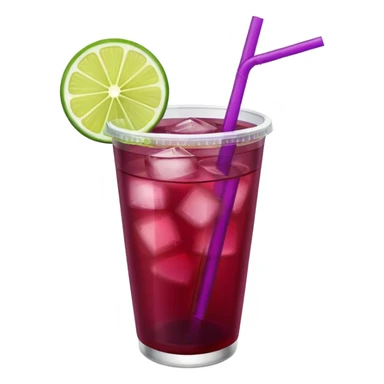 maroon purple cocktail with a lime wedge in the drink in a plastic cup with lid and straw - no lime on edge

 sticker