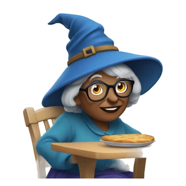 smart granny witch with glasses and blue hat lunching with friends sticker