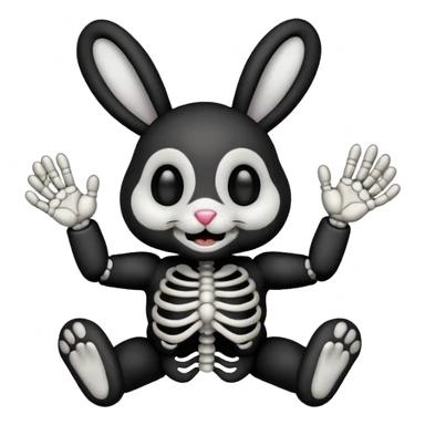 Emoji tête de peluche Lapin squelette noire qui fait bonjour de la main  sticker