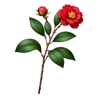 single red Camellia flower, stem sticker