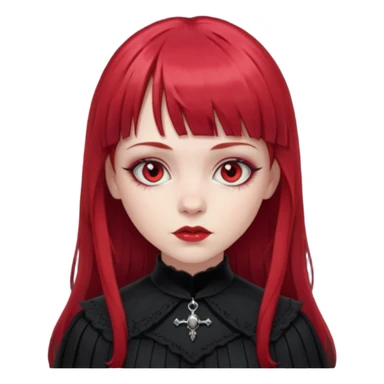 pale skinned girl with long ruby red hair with fringe bangs and is in gothic outfit sticker