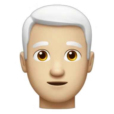Man looking emotionless or depressed, white short hair, white skin, red nose sticker