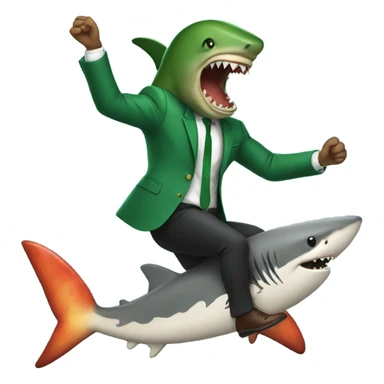 Pizza dancing riding a shark with a green suit sticker