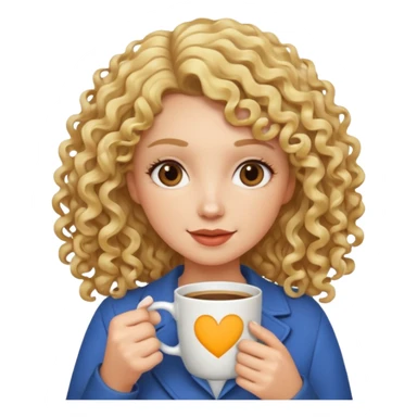 curly blonde woman drink coffe sticker