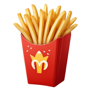 Cinematic crispy golden French fries, piled high, sprinkled with salt, served in a red carton, warm and inviting, rich golden hues, perfectly crunchy and delicious. sticker