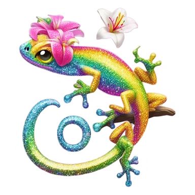 Lisa frank glitter gecko with a lily sticker