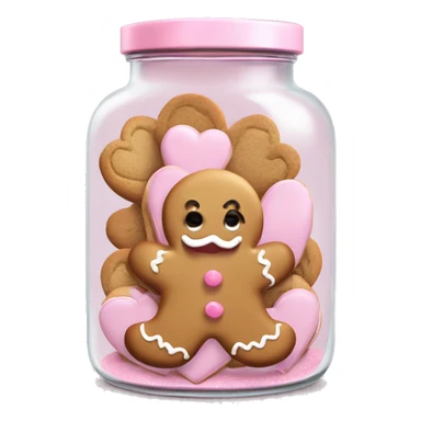 realistic glass cookie jar with pale pink lid with isolated light pink heart gingerbread man cookies full sticker