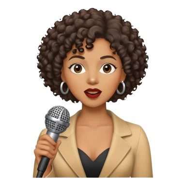Black woman jazz singer, short curly hair, holding a microphone, singing sticker