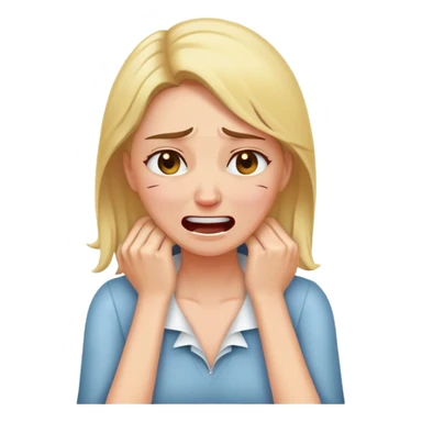 Woman with her hands around her neck crying laughing angrily  sticker