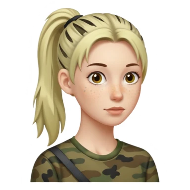 Skinny white woman in camo hair in pony sticker