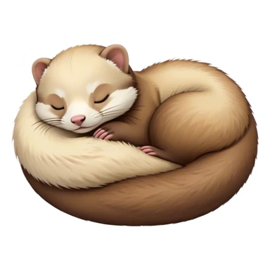 Meme-Worthy Cute Sleeping Ferret Portrait Emoji, Head resting peacefully with a contented smile, showcasing a long, flexible body curled up in cozy repose, luxuriously soft fur in warm brown and cream, and eyes gently closed in serene slumber, Simplified yet hilariously adorable features, highly detailed, glowing with a soft, drowsy natural light, high shine, relaxed and utterly lovable, stylized with an air of playful laziness, bright and heartwarming, soft glowing outline, capturing the essence of a sleeping ferret that feels destined to become the next viral sensation of adorable rest! sticker