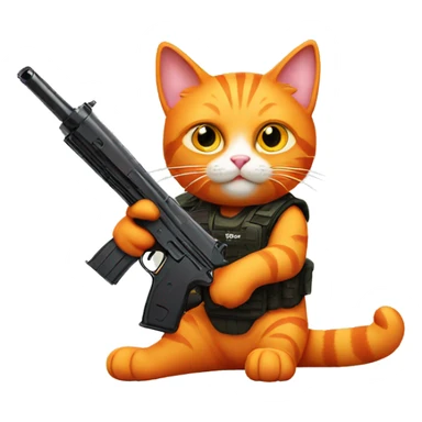 Orange cat  with a gun sticker