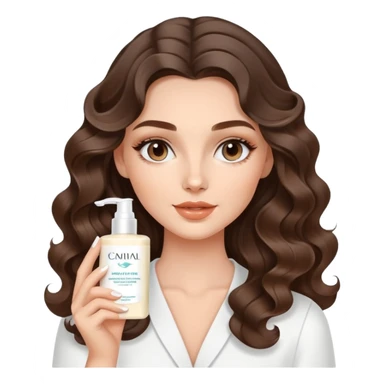 beautiful brunette with a light balayage white girl with nice curls/defined waves, very long hair, clean girl makeup APPLYING A FACE CREAM FOR SKINCARE sticker