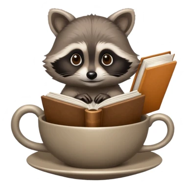 raccoon with book in a tea cup sticker