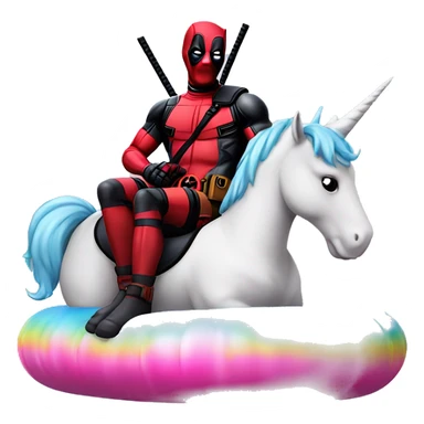 Deadpool chilling on a unicorn floatie sticker