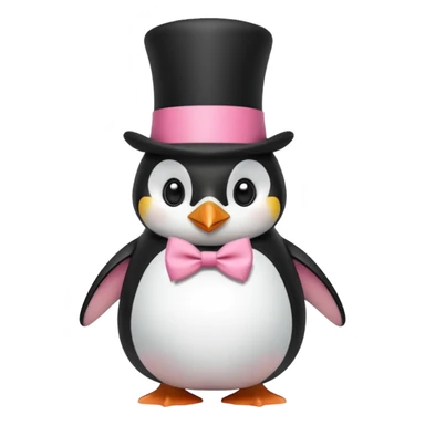 Create a penguin with a top hat and a cute pink bow on its stomach sticker